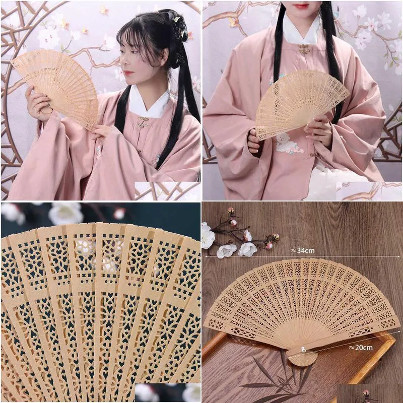 Chinese Style Products Chinese Style Products Hollow Folding Fan Sandalwood Wood Hand Wedding Birthday Party Decorative Fans Drop Deli Dhqat