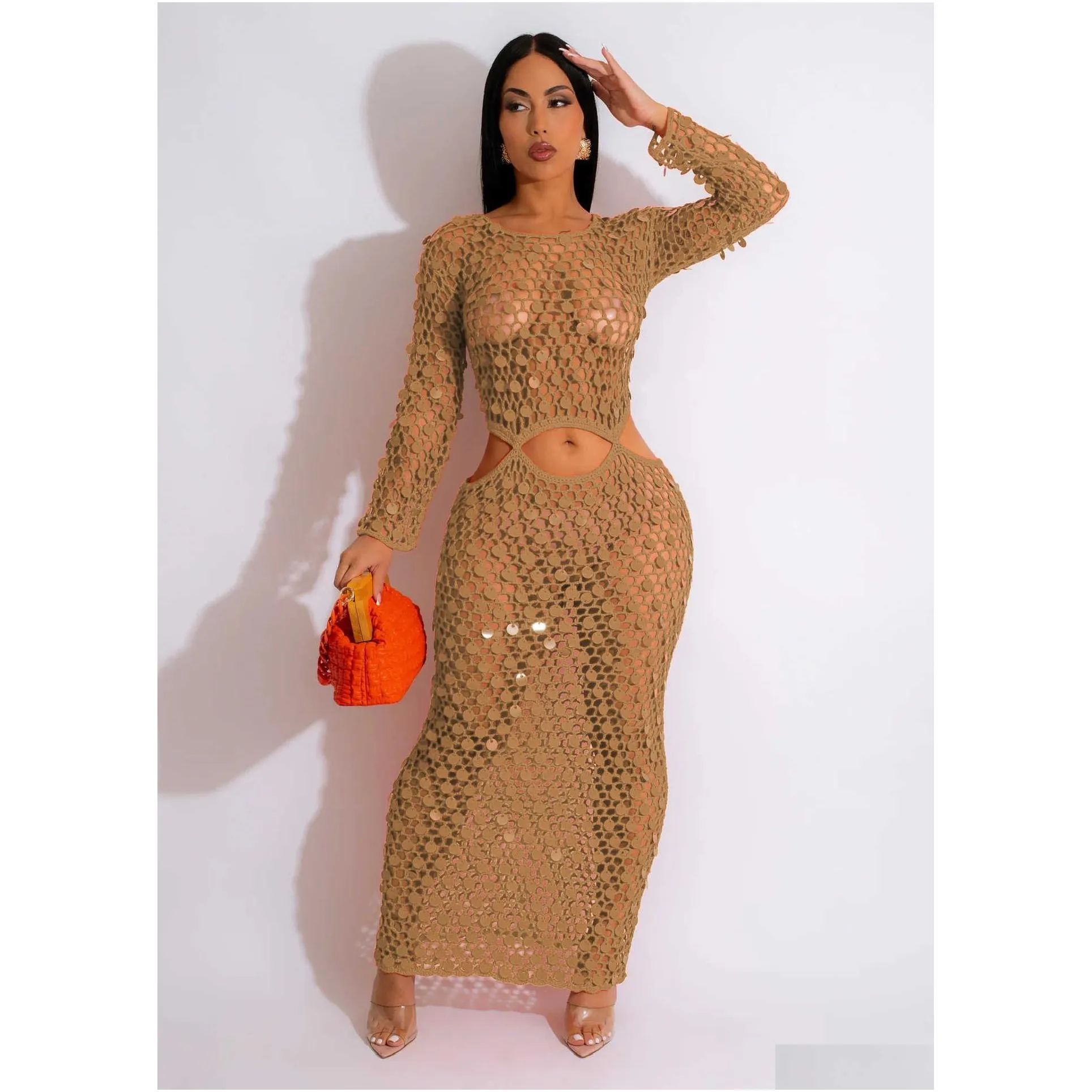 casual dresses sexy shinny sequined knit rib long dress women summer 2023 hollow out see through club beach wear cover maxi dresses y2k robe