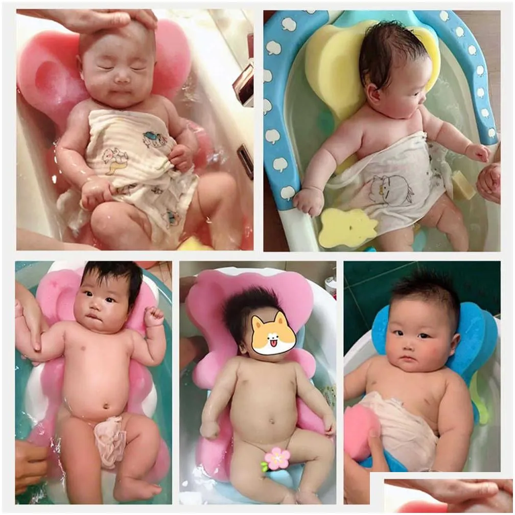 Bathing Tubs Seats Baby Shower Bath Tub Pad Lnfant Baths Holder Non-slip Sponge Cushion Newborn Safety Security Bathtub Seat Support Nets Mat