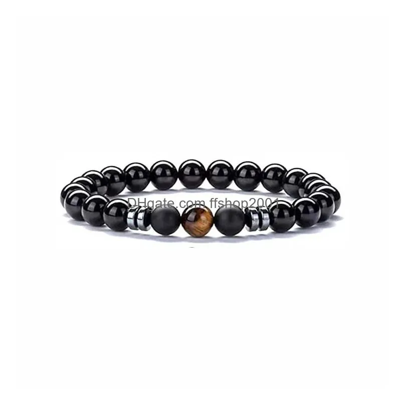 8mm black matted bead bracelet hematite opal tigers eye stone elasticity bracelet for women men jewelry