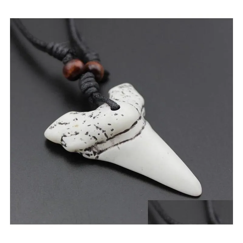  s 20pcs imitation yak bone carving shark tooth charm pendant wood beads necklace amulet gift travel souvenir