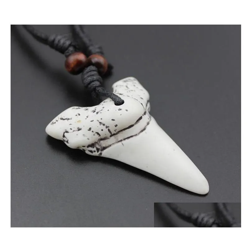  s 20pcs imitation yak bone carving shark tooth charm pendant wood beads necklace amulet gift travel souvenir