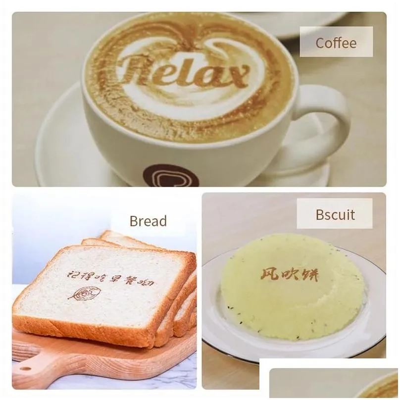 Printers PrintPen Coffee Print Portable Inkjet Printer Handheld Edible Food In Bread Cake Mold Latte Baking Line22