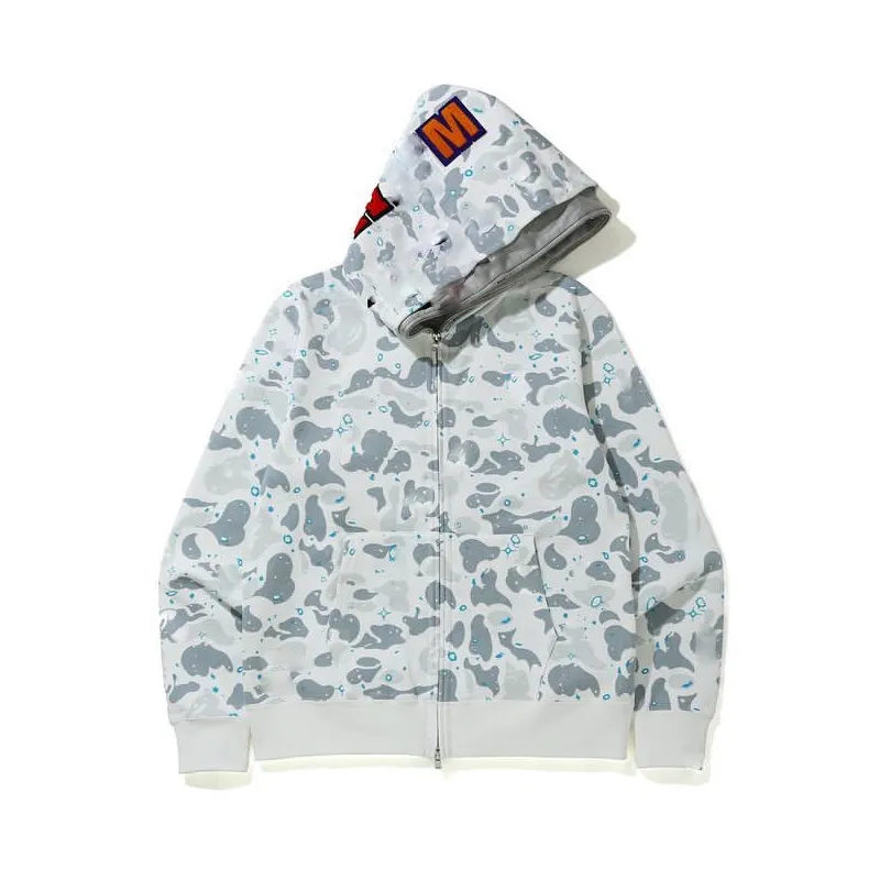 Men`s Camouflage hoodie Cotton Shark pullover Zipper Shark glow-in-the dark sweater Letter Print Long Sleeve hoodie Men`s Casual Women`s top Size S-XL