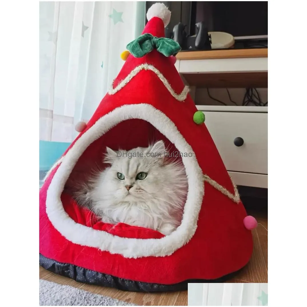 kennels pens christmas cats kennel dogs bed cave nest house cat warm winter dismountable washable cute small pets teddy pet 231127