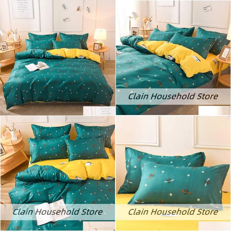 Bedding Sets Bedding Sets Evich Idyllic Simplicity Green And Yellow King Queen Size Beddings Bed For 3Pcs Bedroom Case Household Items Dhtfa