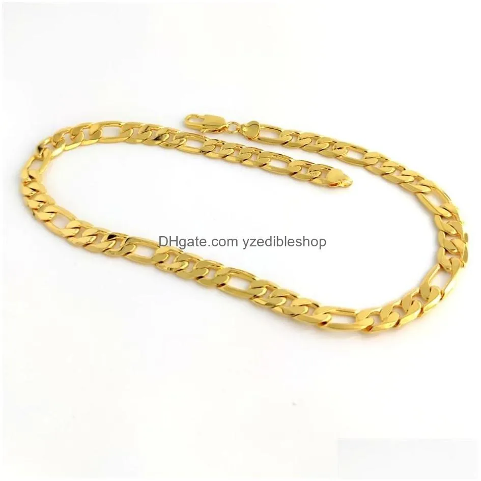 stamped 24 k solid yellow gold figaro chain link necklace 12mm mens realcarat gold filled birthday christmas gift228h