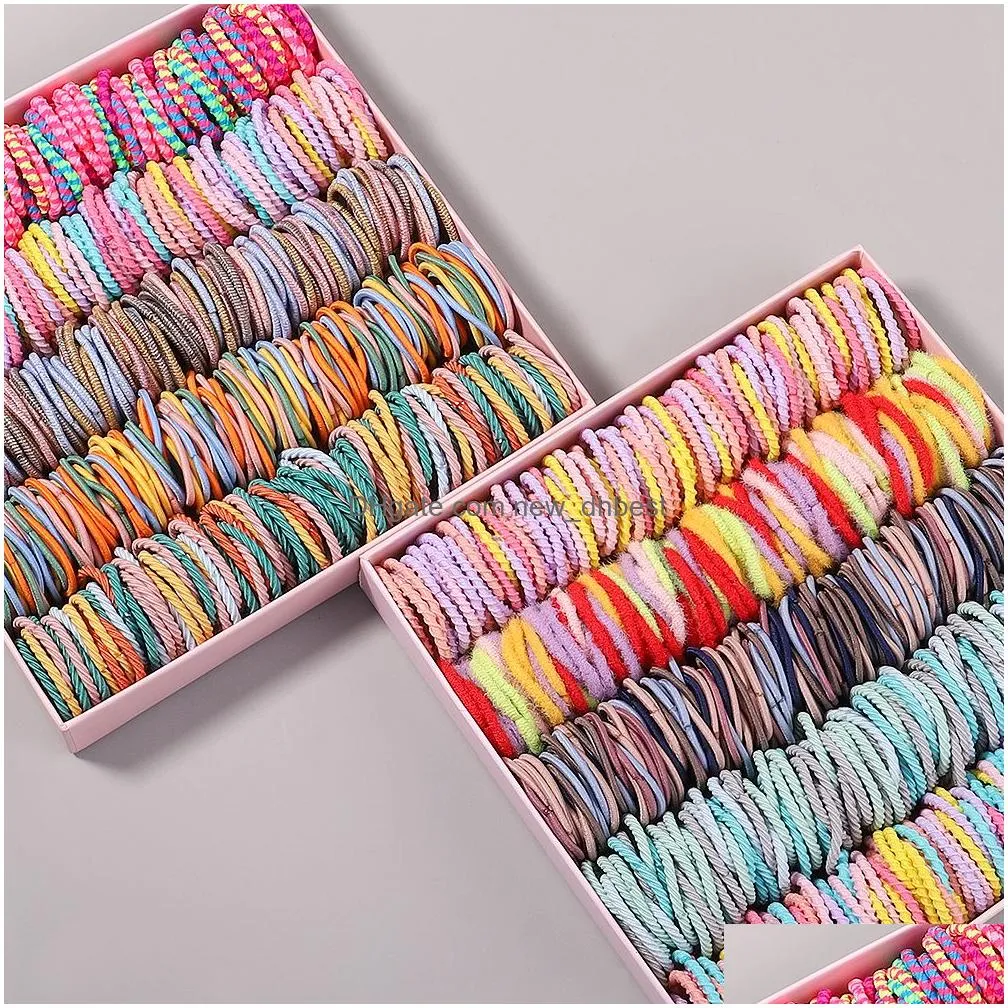 Hair Rubber Bands 100Pcs/Lot Hair Bands Girls Candy Color Elastic Rubber Band Child Baby Headband Scrunchie Kids Accessories Drop Deli Dhcou
