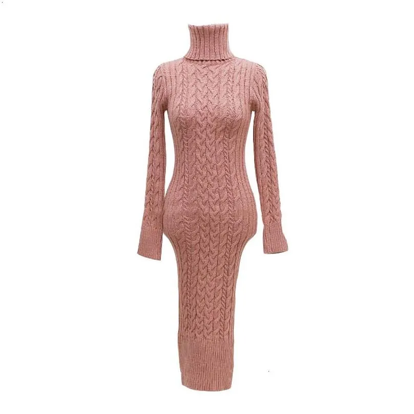 Basic & Casual Dresses Womens Sweater Dress Elegant Autumn Winter Y Slim Bodycon Dresses Turtleneck Solid Color Thick Warm Knit Plover Dhkvc