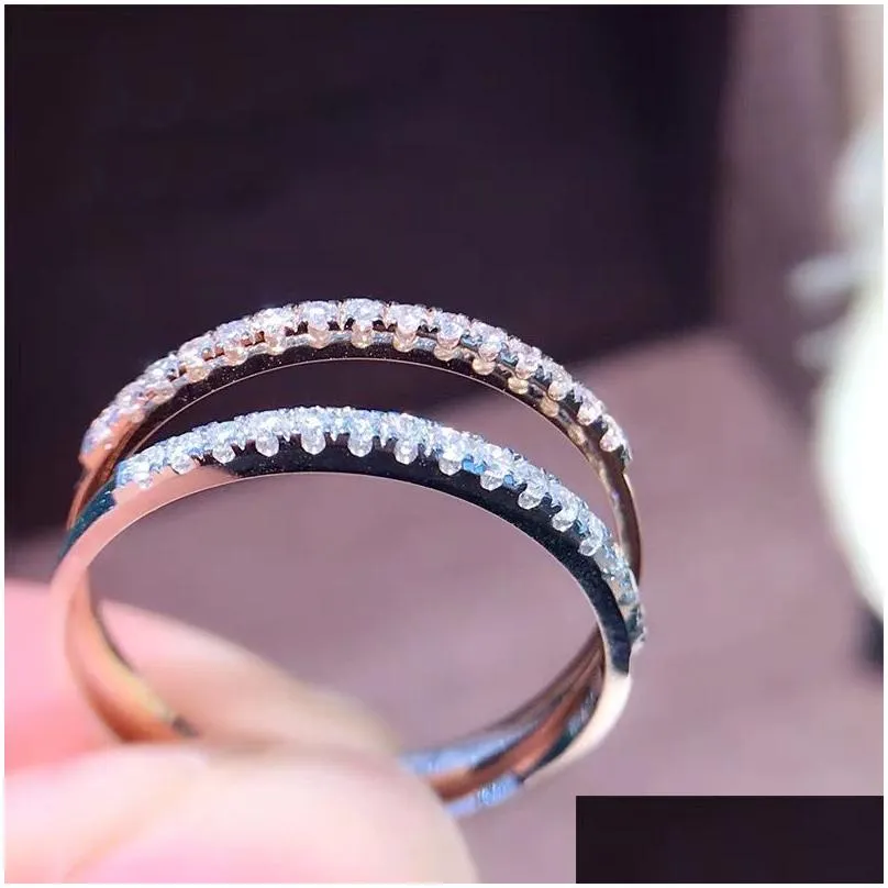 with certificate 100% original 925 sterling silver 2mm thin semi-circle cz paved finger stacking rings no fade allergy zr002