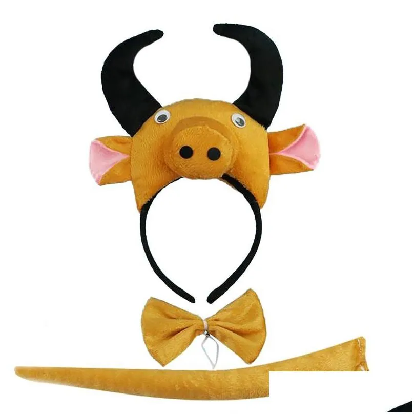 Hair Accessories Hair Accessories Child Adts Cow Milk Horn Ear Headband Animal Cosplay Costume Band Birthday Party Props Wedding Baby Dh3Ry