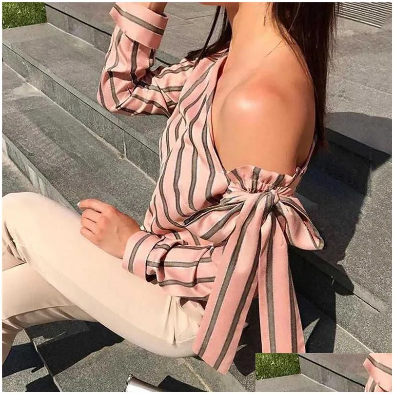 Women`S Blouses & Shirts Womens Blouses And Tops Quality Designer Women Shirt Clothing Lady Unique Stripe Shirts Watching Casual Art V Dhyer