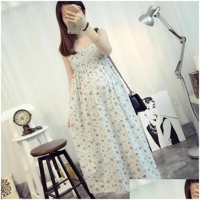 Maternity Dresses Summer Mama Love Clothes Long Sling Cotton Pregnant Dress Pregnancy For Women