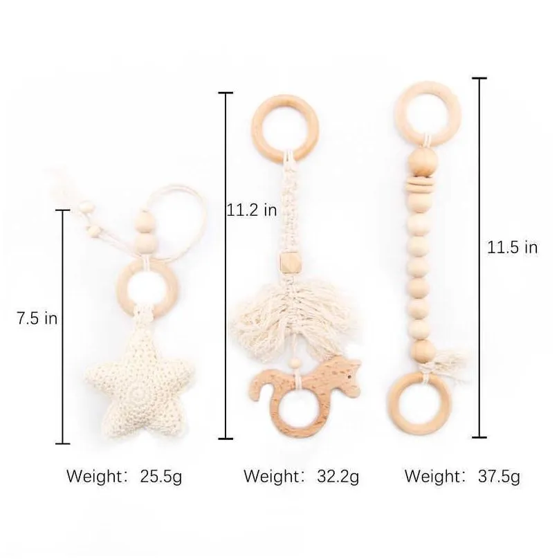 1pc Baby Play Gym Wood Bed Bell Clouds Crochet Star Pendant Teething Nursing Stroller Hanging Play Gym 0-12 Months Baby Rattle 210923