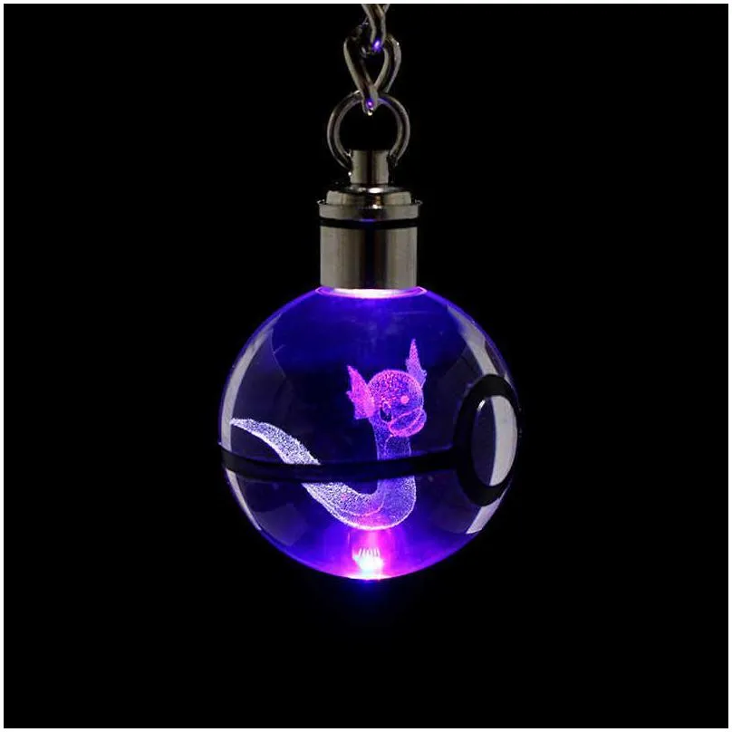 Decorative Objects & Figurines Decorative Objects Figurines 3D Figure Crystal Keychain Cartoon Pocket Monsters Led Keyring Kids Christ Dhdwc