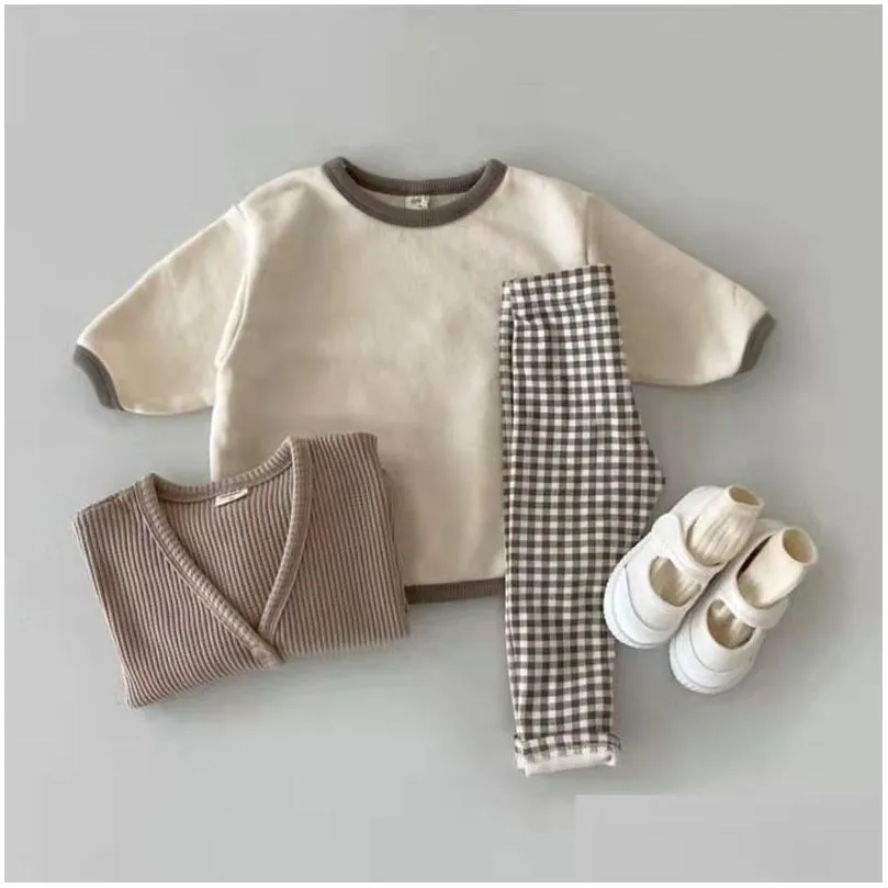 Clothing Sets Clothing Sets Infant Toddler Long Sleeve Clothes Set Baby Boy Girls Cotton Casual Sweatshirt Plaid Leggings 2Pcs Solid C Dhrzy