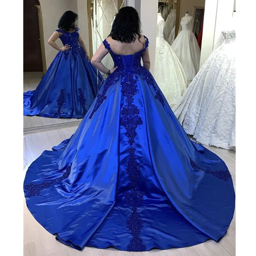 Royal Blue Arabic Ball Gown Quinceanera Dress Off The Shoulder Prom Dresses Formal Party Second Reception Engagement Gowns Dress Vestidos