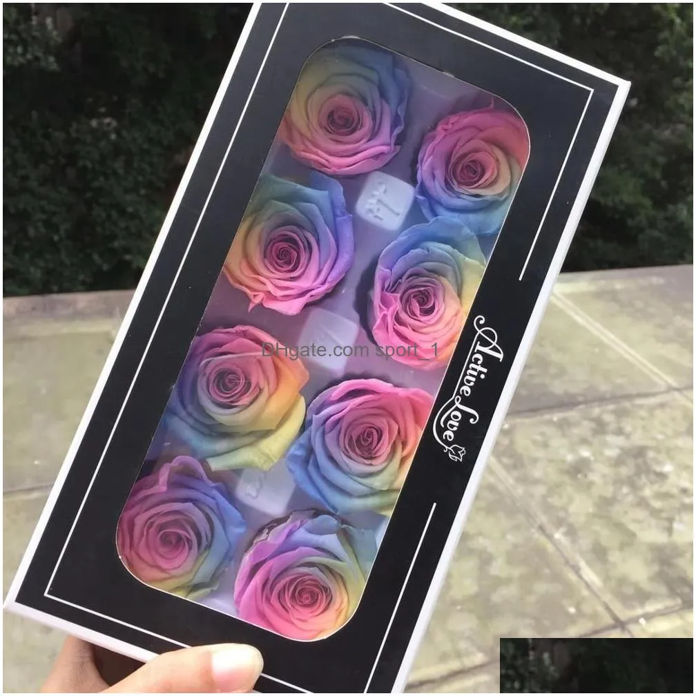 grade a preserved rainbow rose head eternelle roses for wedding party home decoration accessories diy flowers gift box favor y1128