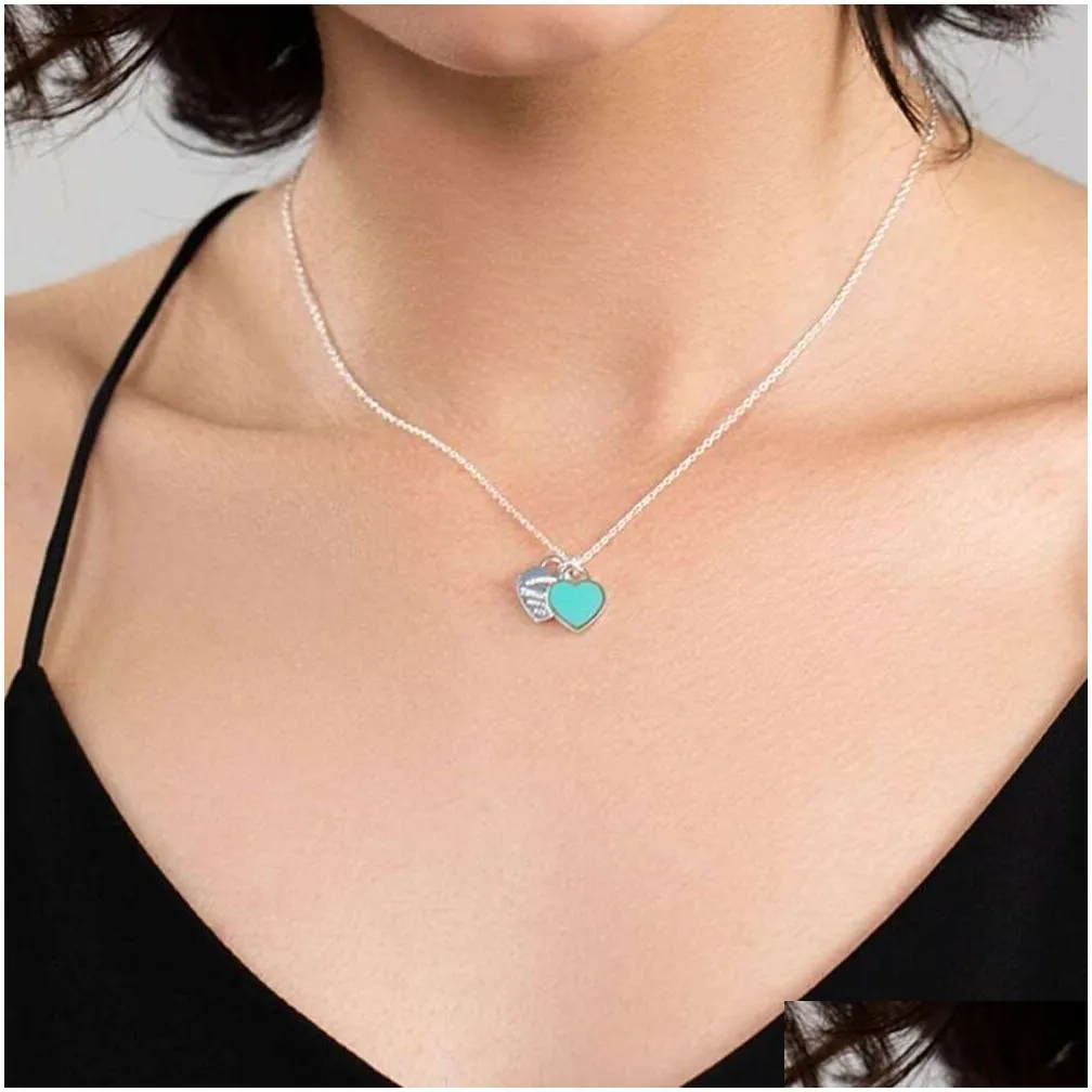 jewelry tiffanyism necklace necklace double love enamel pendant 925 sterling silver love shaped collar chain valentines day gift