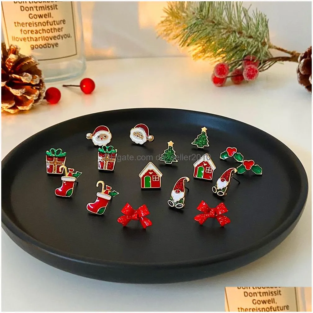 Stud New Arrival Vintage Gold Plated Christmas Earring Set For Women Lovely Mix Bell Trees Enamel Stud Earrings Drop Delivery Jewelry Dhnj5