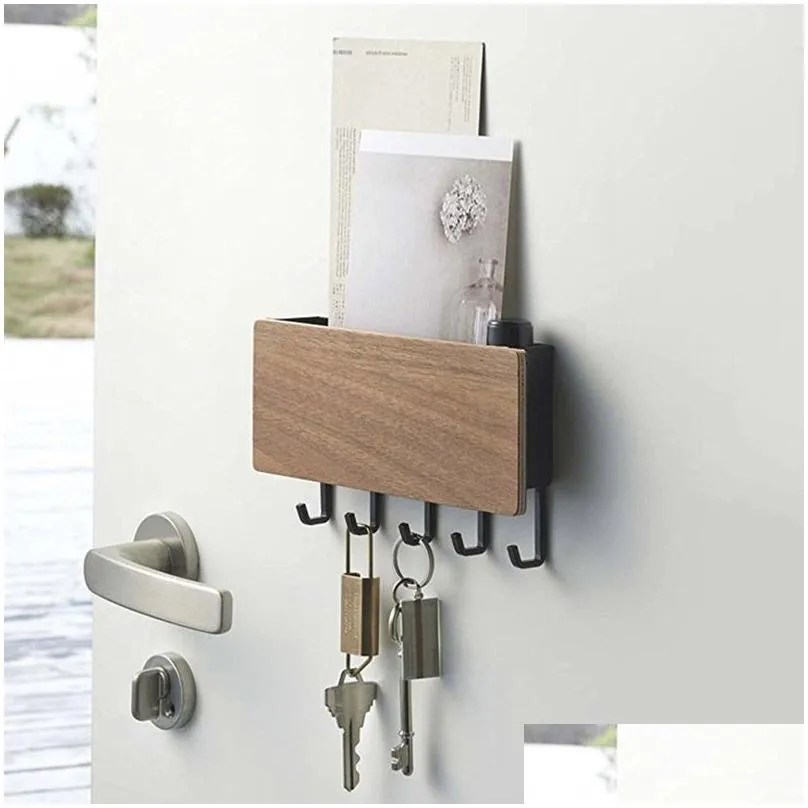 Wall Mounted Key Holder Key Chain Rack Hanger with 5 Hooks Multiple Mail and Key Holder Organizer for Door Entryway Hallway 201021