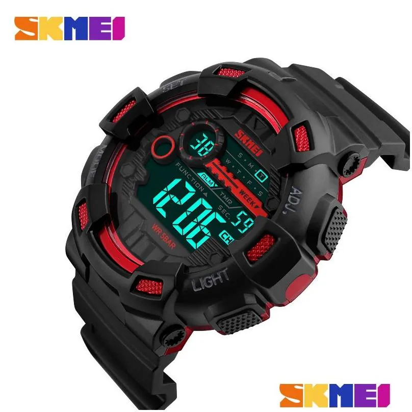 Big Skmei Dial Led Display Multi Time Zone 5 Atm Waterproof Sport Digital Chrono Tactical Watch Man 1243