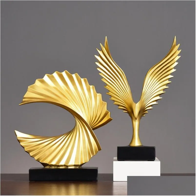  Wings Abstract Resin Figurines Living Room Decoration Model Crafts Gold Ornament Office Decor Wedding Gifts Handcrafts T200617