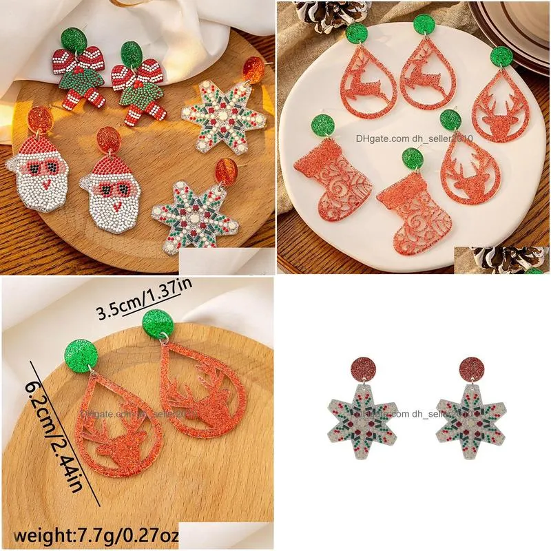 Dangle & Chandelier New Lovely Christmas Cap Drop Earrings For Women Glitter Acrylic Snowman Snowflake Xmas Jewelry Drop Delivery Jewe Dhzdx