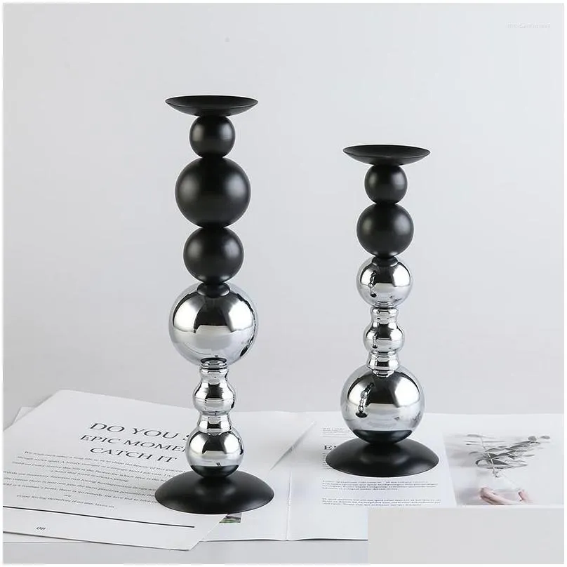 Candle Holders Bedroom Nordic Style Stand Glass Black Living Room Stick Luxury Geometric Chandelier Bougeoir Decor