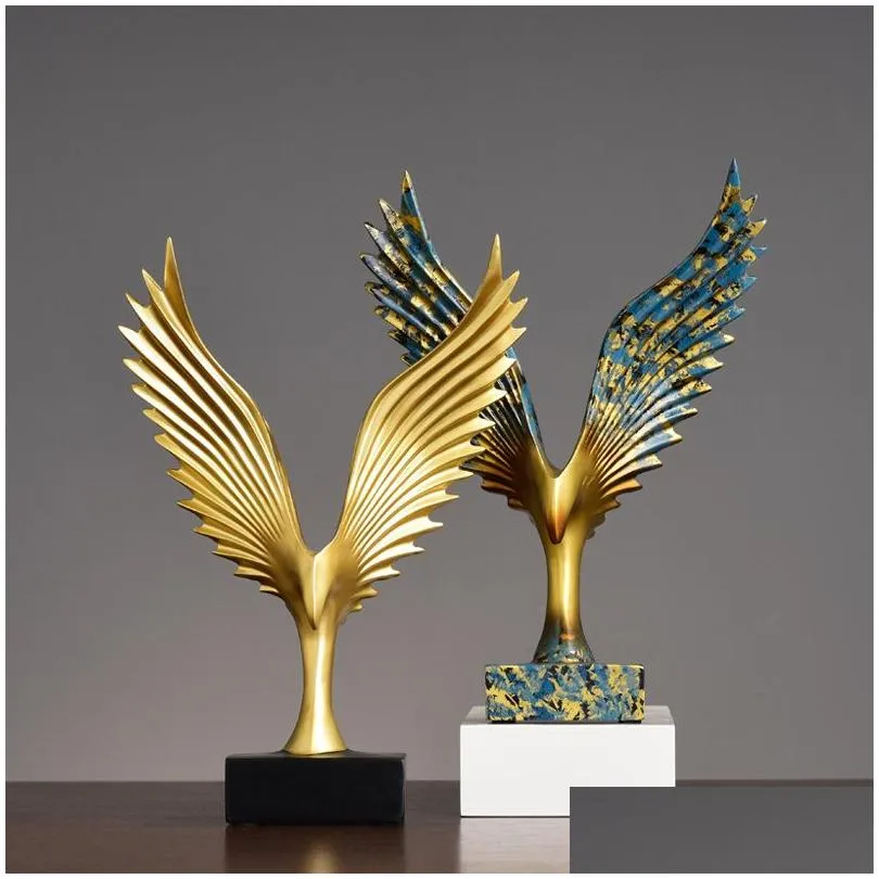  Wings Abstract Resin Figurines Living Room Decoration Model Crafts Gold Ornament Office Decor Wedding Gifts Handcrafts T200617