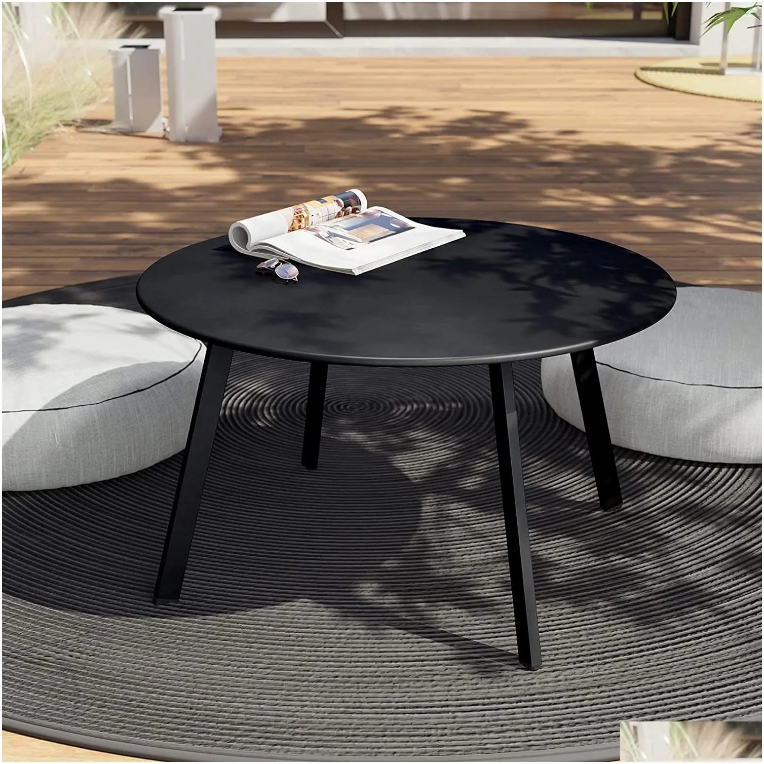 Round Coffee Table Patio Side Table,Black