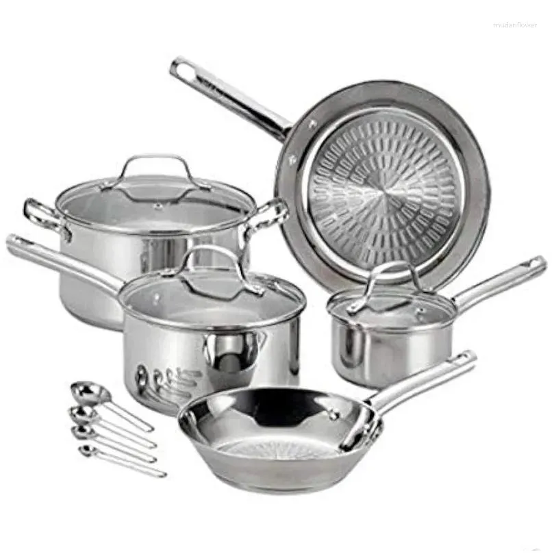 Cookware Sets Performa Stainless Steel Set 12 Piece Induction Pots And Pans Dishwasher Safe Silver