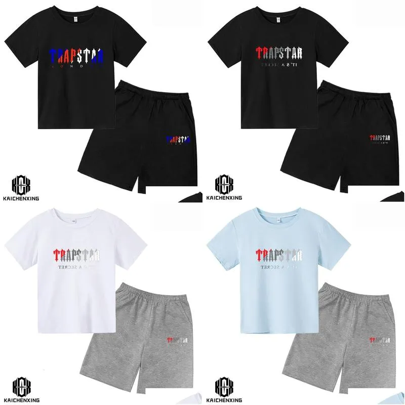 Clothing Sets Brand TRAPSTAR Tshirt Kids Clothes Boy Tracksuit Set Harajuku Tops Tee Funny Hip Hop Color T ShirtBeach Casual Shorts Sets