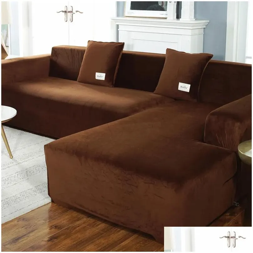 Plush Sofa Cover Velvet Elastic Leather Corner Sectional For Living Room Couch Covers Set Armchair Cover L Shape Seat Slipcovers