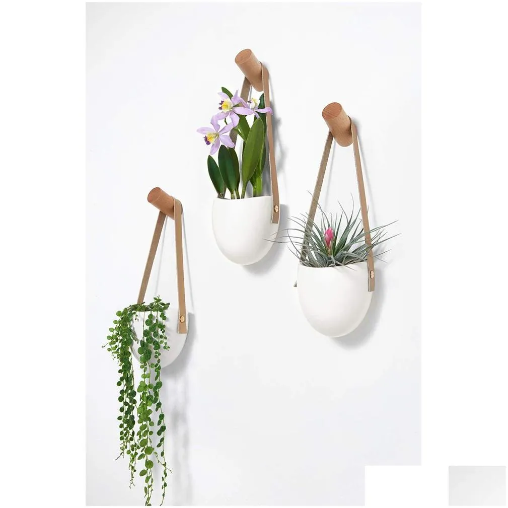 3pcs/set Nordic Style Ceramic Flower Pot Plant Decoration Stand Hanging Planter Home Corridor Balcony Wall Hanging Flower Pot T200104