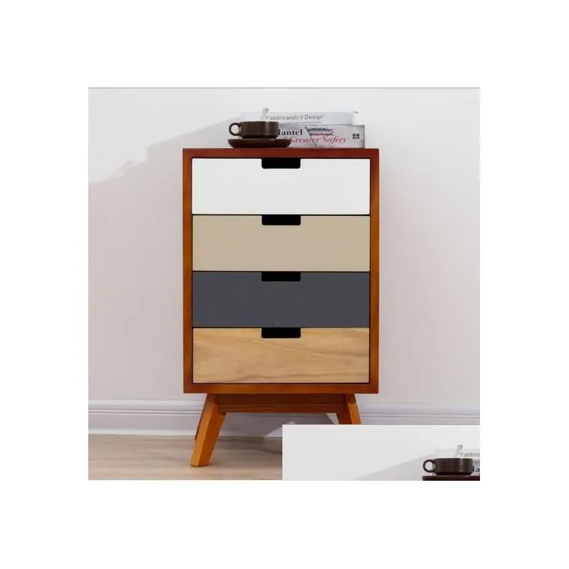 Nordic Simple Modern Solid Wood Bedside Cabinets Bedroom Furniture Storage Cabinet Receiving Four Bucket