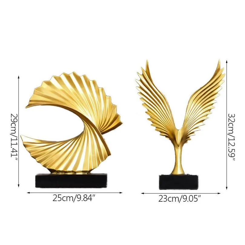  Wings Abstract Resin Figurines Living Room Decoration Model Crafts Gold Ornament Office Decor Wedding Gifts Handcrafts T200617