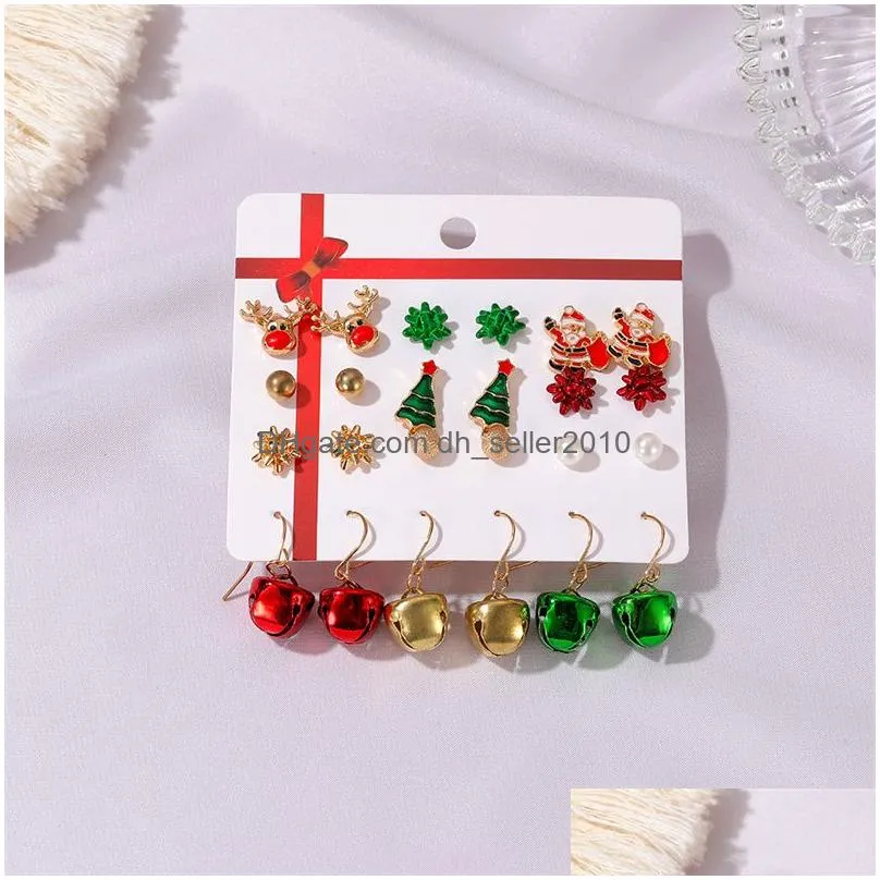 Stud Vintage Gold Plated Mix Stud Dangle Earring For Women Colorf Bell Deer Christmas Sets Lovely Drop Delivery Jewelry Earrings Dh0Xi