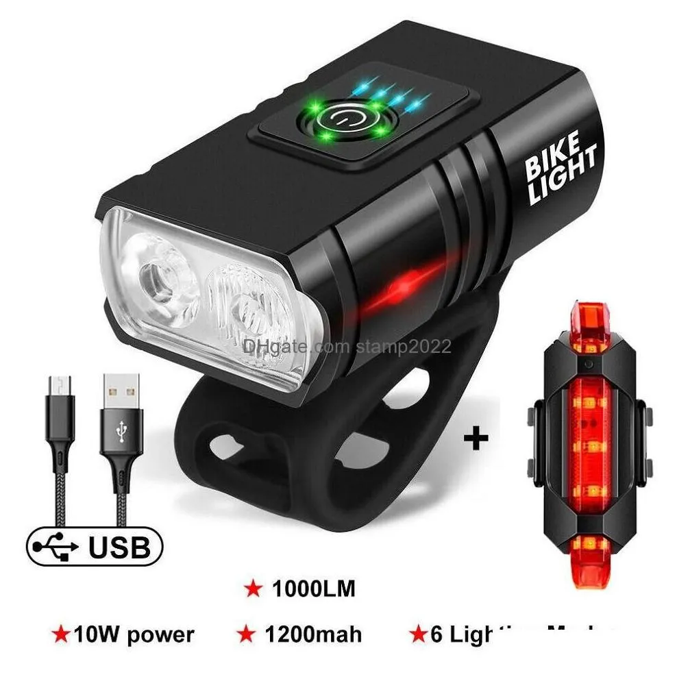 Garden Sets Usb Rechargeable Bike Lights Set Super Bright Bicycle Light Powerf Front Headlight And Back Taillight 6 Modes Fits All B