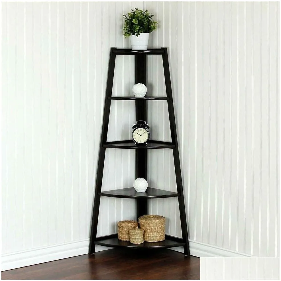 5 Shelves Corner Shelf Stand Wood Display Storage Home Furniture 5 Tier Expresso325Q
