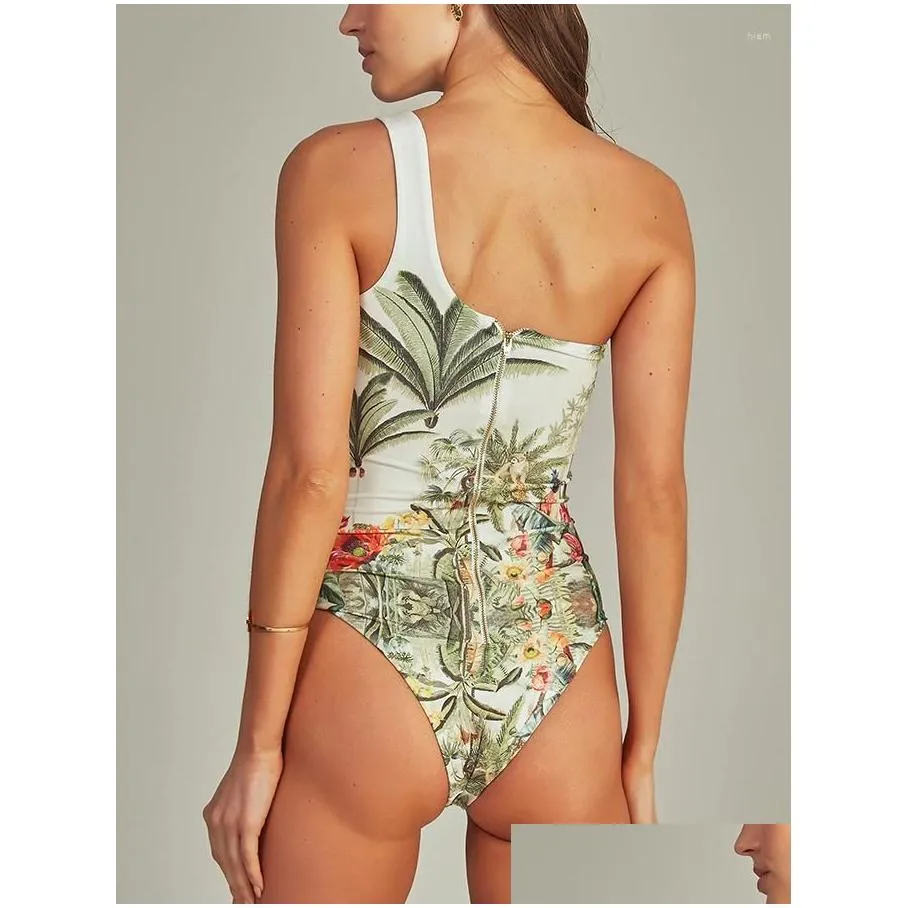 Women`S Swimwear Womens Swimwear Female Retro Beach Print Swimsuit 2023 Holiday Beachwear Er-Up Asymmertical Designer Bathing Suit Dro Otwhz