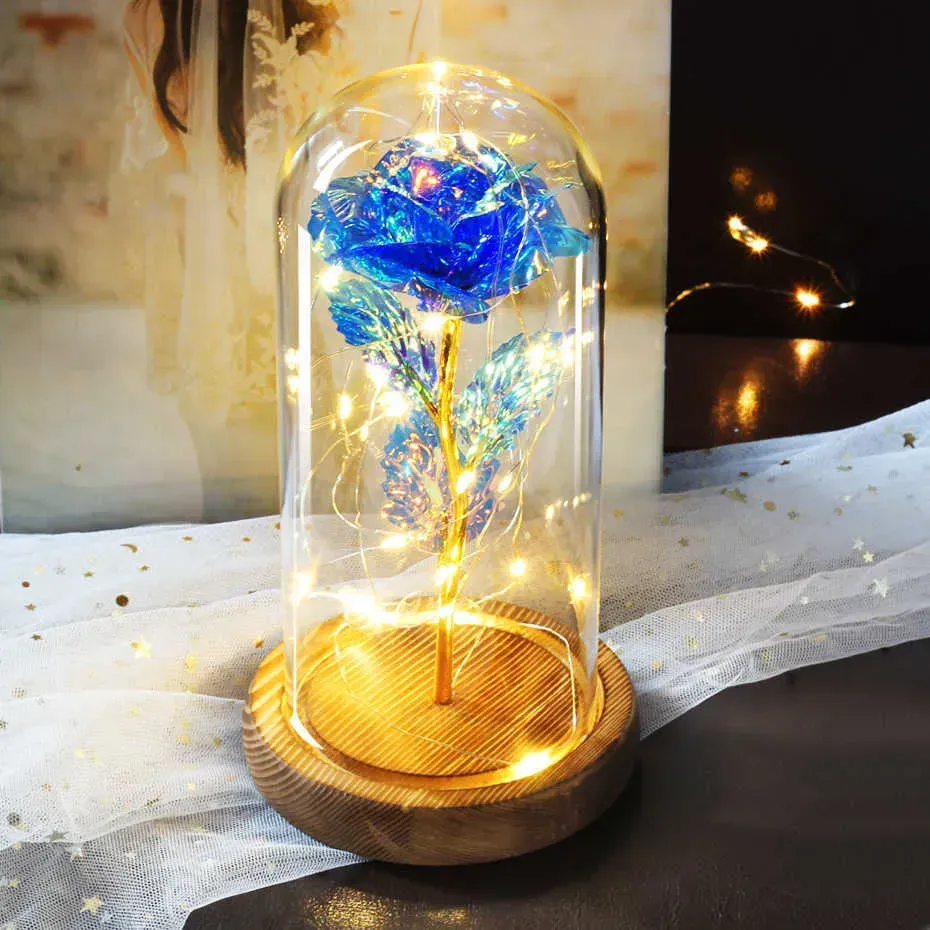 Valentine gift Beauty Eternal Rose Eternal LED light Beauty and Beast Rose in glass Dome birthday Gift for Valentine`s Day Q0812