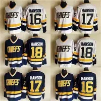 MThr Slap Shot Movie Charlestown 18 Jeff Hanson 17 Steve Hanson 16 Jack Hanson Hockey Jersey White Blue Stitched Jerseys Fast Shipping