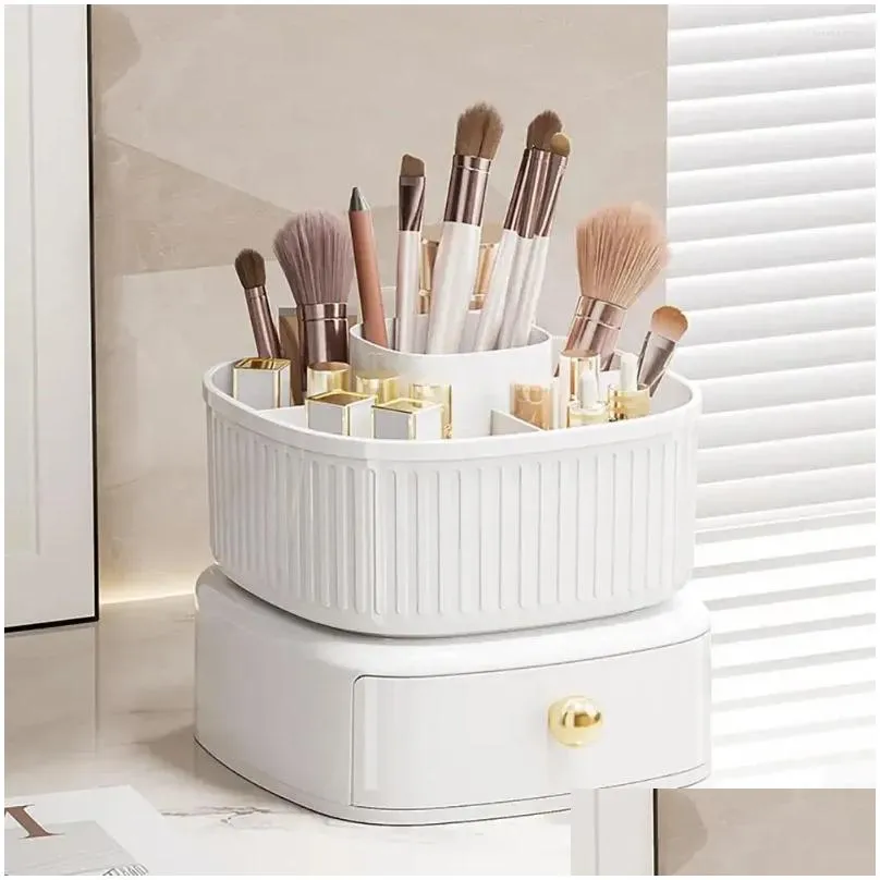 Storage Boxes Makeup Brush Holder With 360-degree Rotation 360 Degree Rotating Organizer Drawer For Dressing Table Bathroom Office