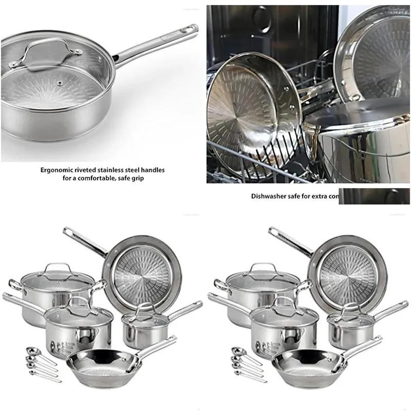 Cookware Sets Performa Stainless Steel Set 12 Piece Induction Pots And Pans Dishwasher Safe Silver