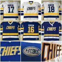 C202 Charlestown 16 Jack Hanson 17 Steve Hanson 18 Jeff Hanson Brother Slap Shot Movie Hockey Jersey Doule Stitched Name Number