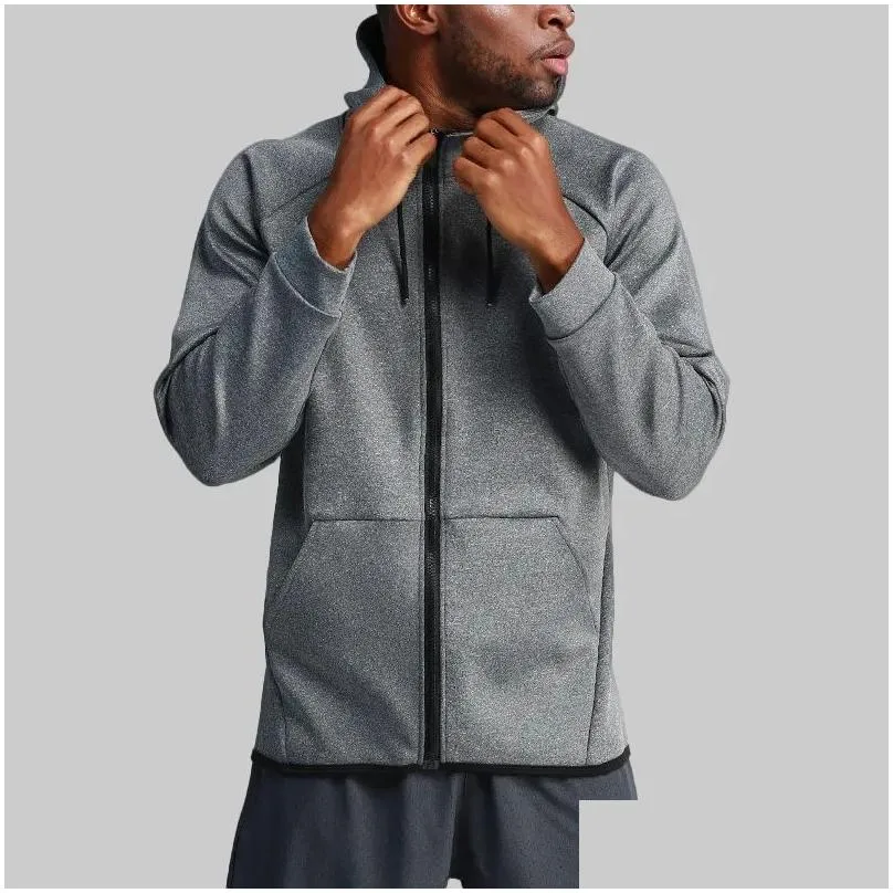 Men New Yoga Zipper Hooded Jacket Casual Long Sleeve Outdoor Jogger Outfit Fitness Sports Double-Sided Brushed Fabric Material Outwear