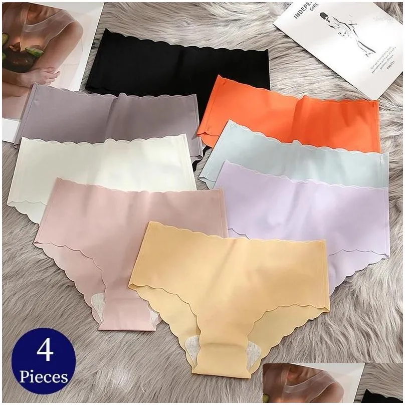 Women`S Panties Womens Panties Trowbridge 4Pcs Set Silk Satin Seamless Underwear Lovely Wavy Edge Briefs Skin-Friendly Lingerie Cozy U Otezw