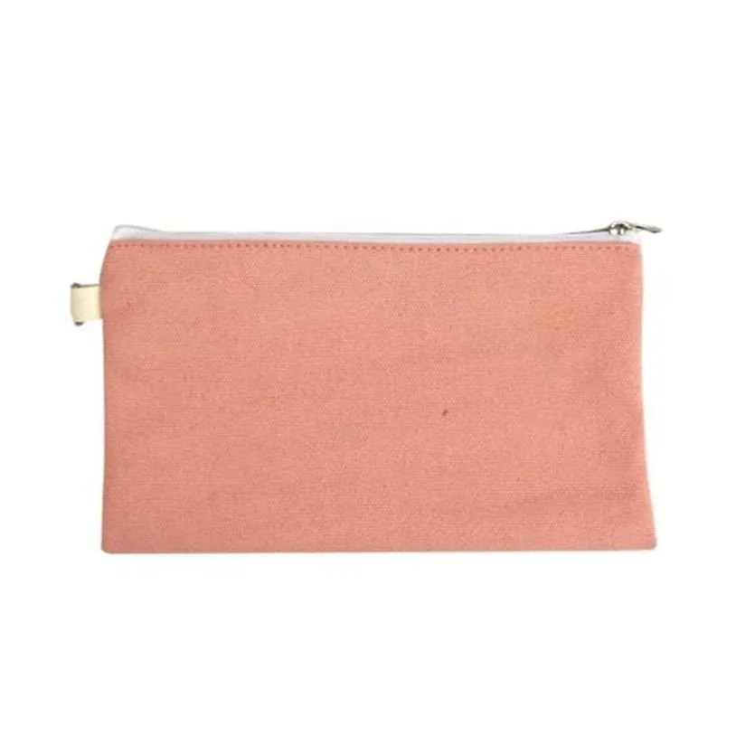 wholesale Reusable Multi functional Blank DIY Eco Canvas Rectangle Zipper Pencil Case Pouch Bag