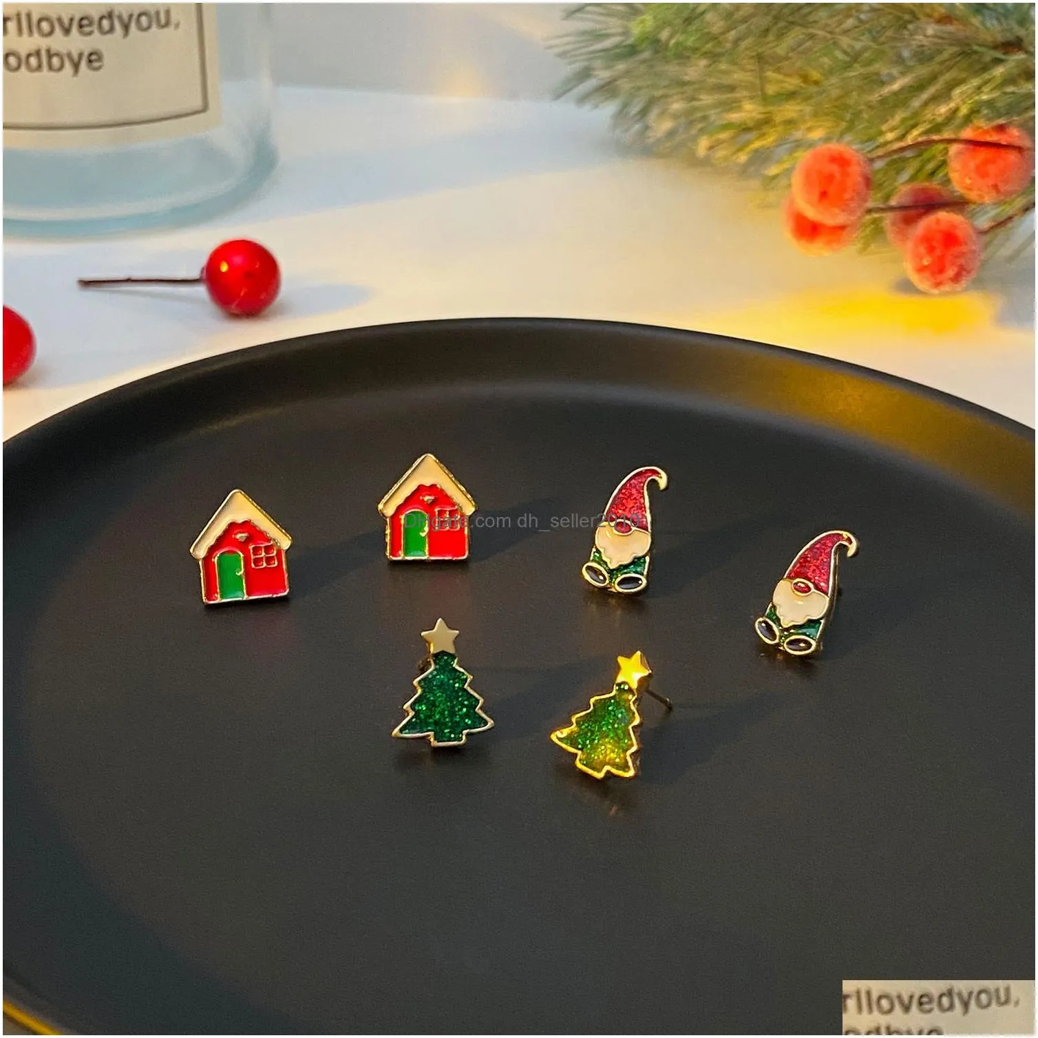 Stud New Arrival Vintage Gold Plated Christmas Earring Set For Women Lovely Mix Bell Trees Enamel Stud Earrings Drop Delivery Jewelry Dhnj5